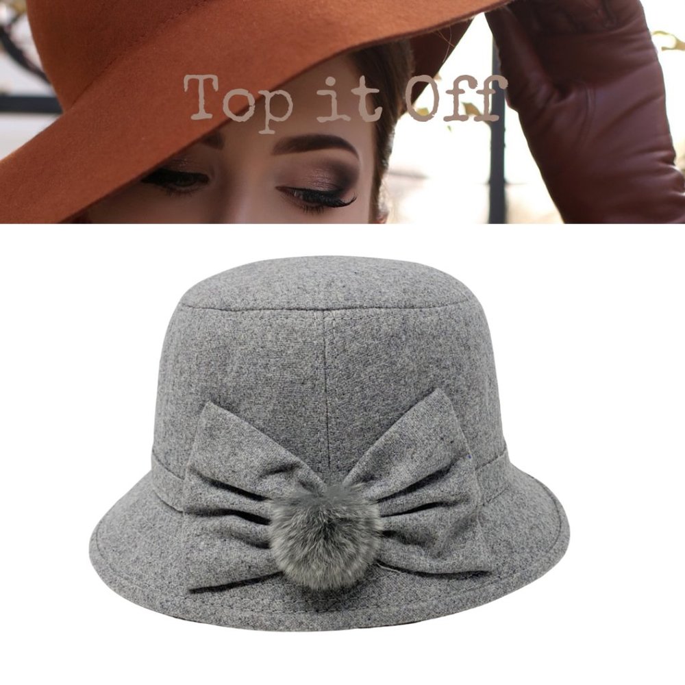Trezo Grey Hat with Bow & Pom Detail